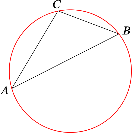 Triangle A B C with its circumcircle shown