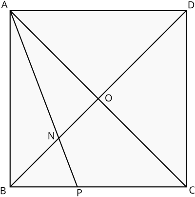 Square A,B,C,D with diagonals and bisector line of angle BAC added