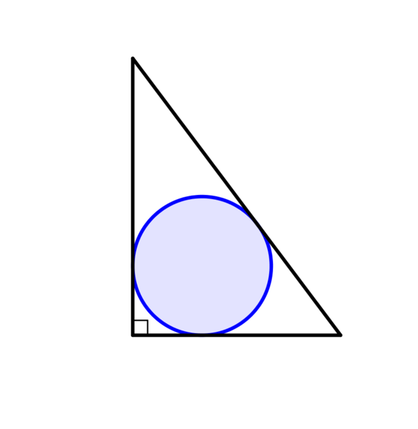 Diagram shows blue circle inside a right-angled triangle, touching in 3 places
