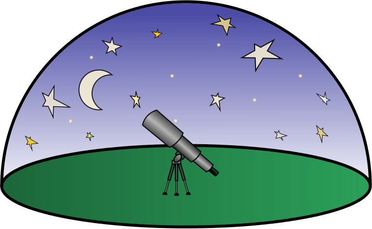 telescope at centre of a hemisphere with stars on it