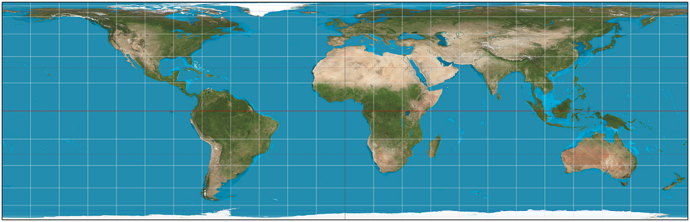 Projection of the world map to a cylinder.