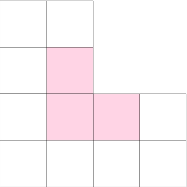 L shaped board with the three squares closest to the centre shaded pink