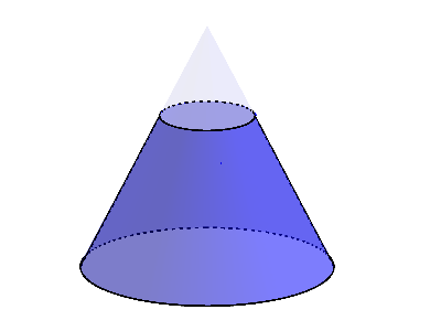 A solid cone with its top missing. The newly cut face and the base are parallel.