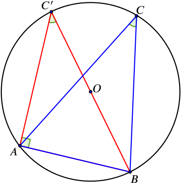 Triangle ABC inscribed in a circle