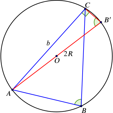 Triangle ABC inscribed in a circle